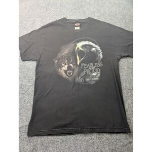Vintage Harley-Davidson Shirt Mens Large Black Fearless Proud Wolf Eagle 90s USA